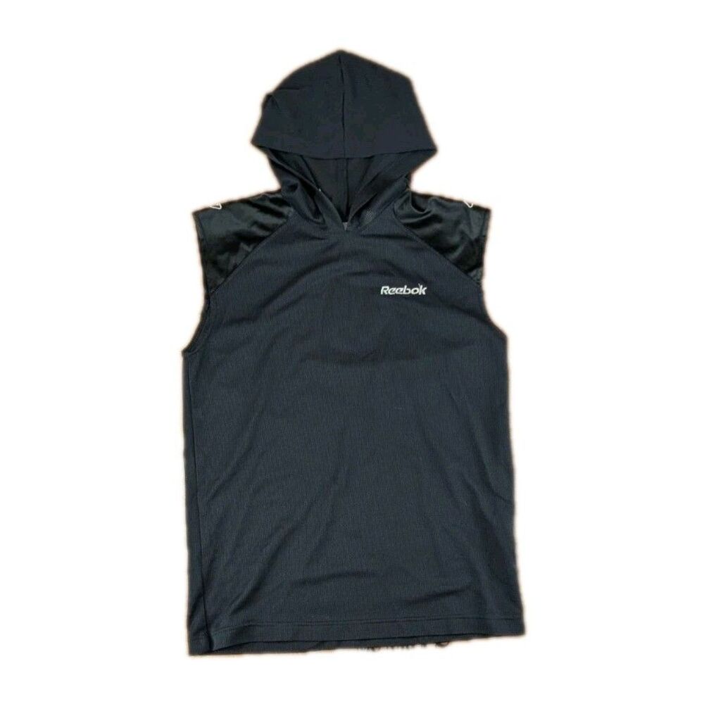 Reebok Sleeveless Workout T-Shirt Black Mesh Youth Large L 14-16 Hooded Vtg 00s